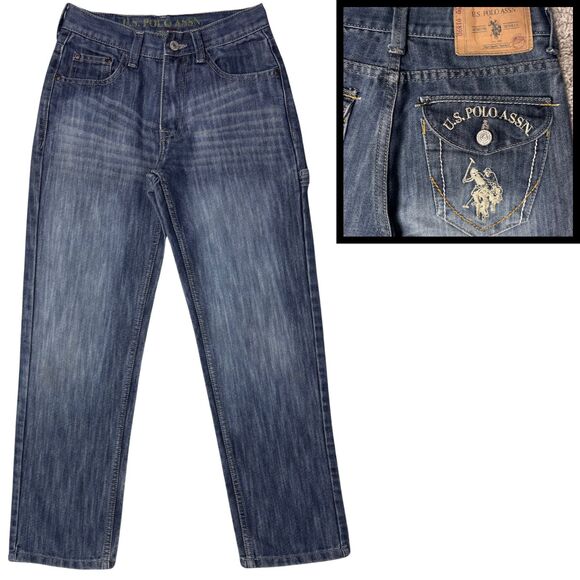 U.S. Polo Assn. Boys Jeans Slim Straight Embroidered Logo Size 12 Blue Denim Y2K - Picture 1 of 9